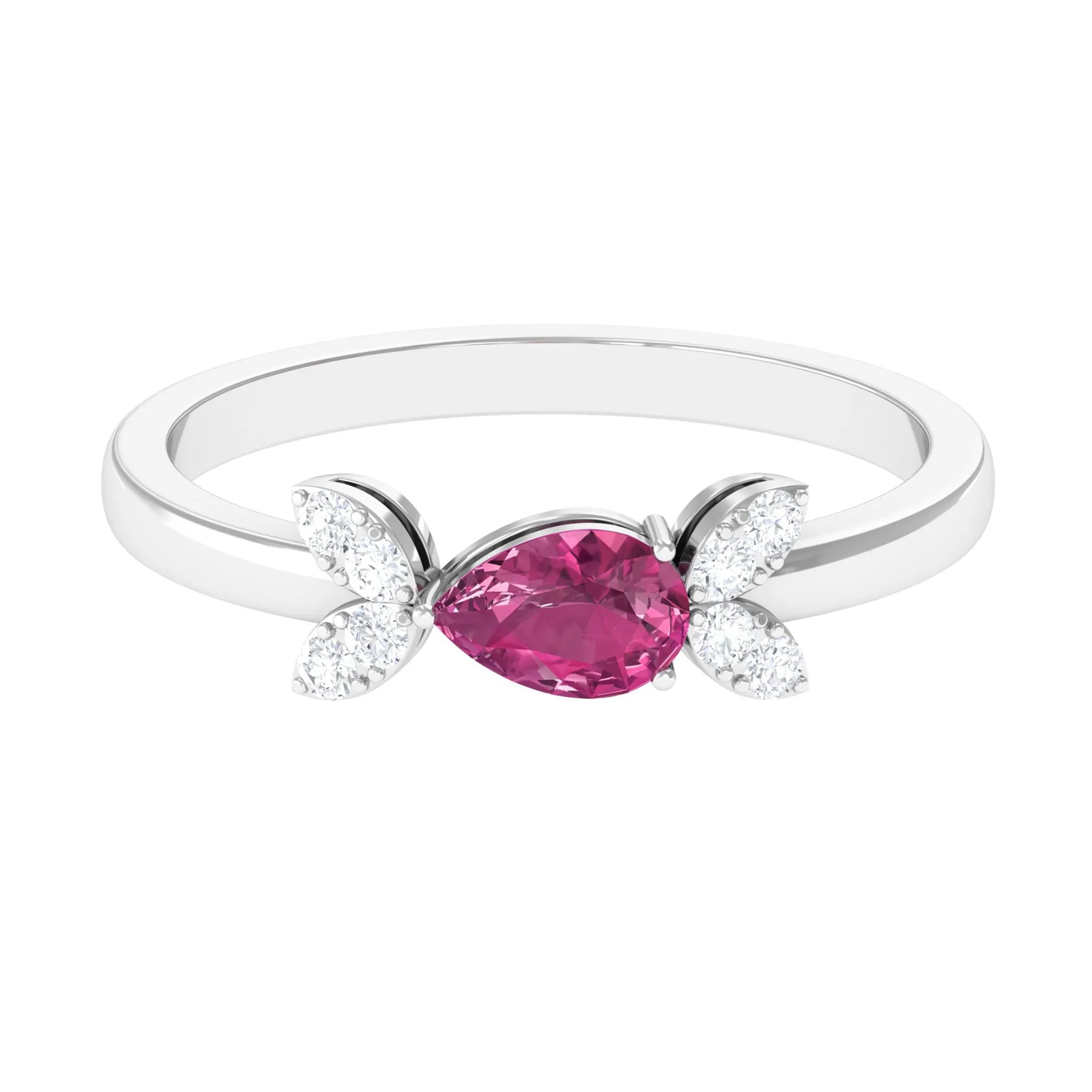 Minimal Pink Tourmaline Leaf Promise Ring with Diamond