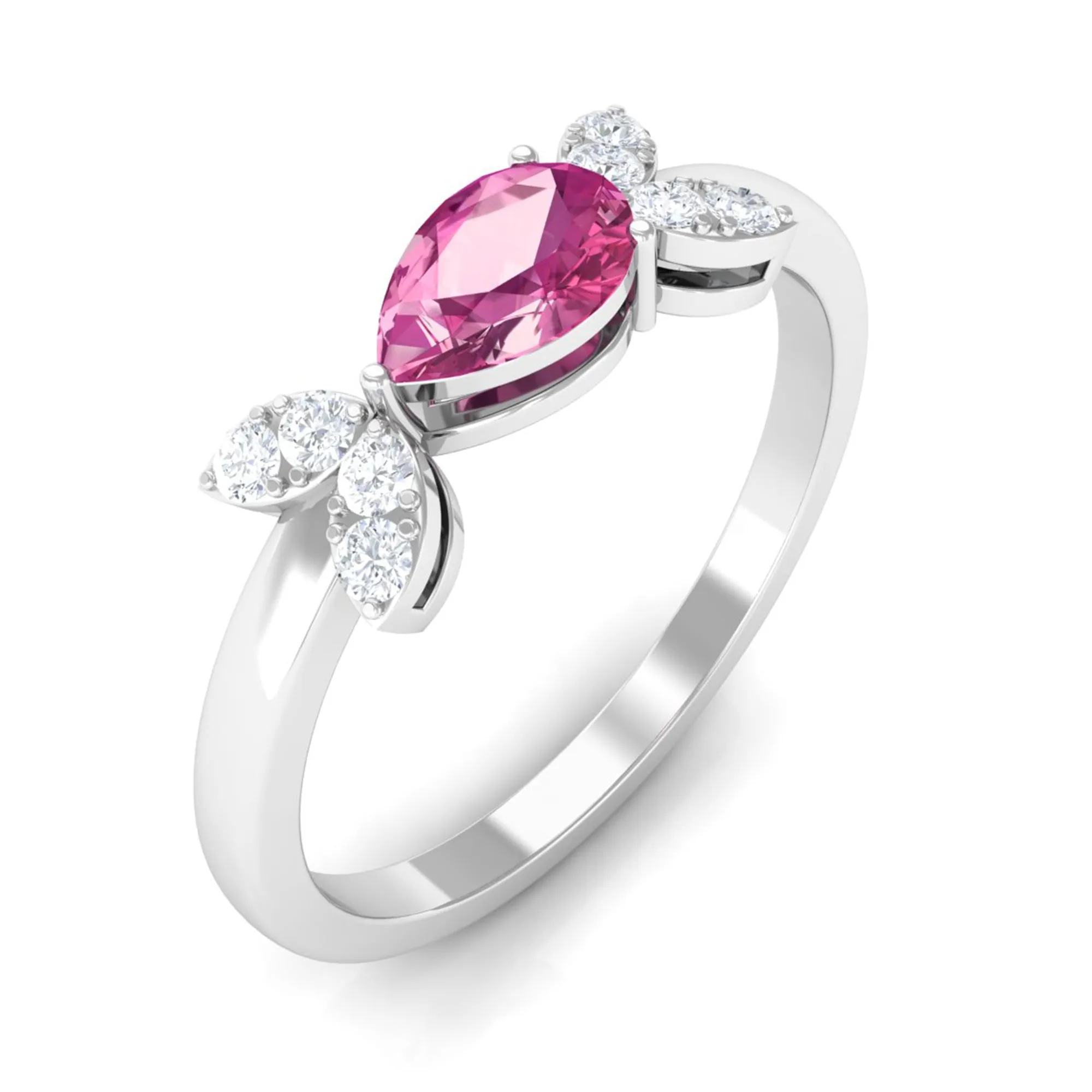 Minimal Pink Tourmaline Leaf Promise Ring with Diamond