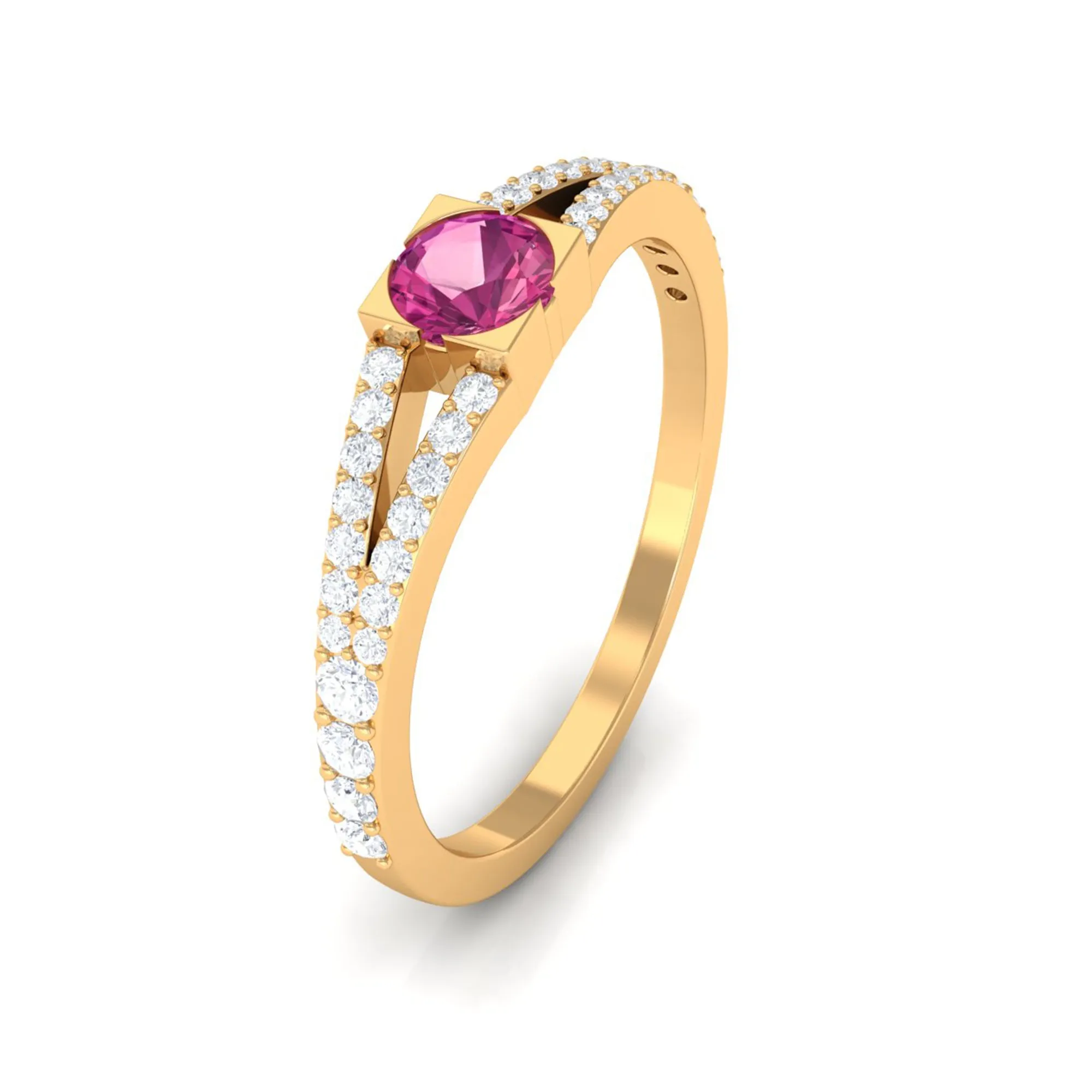 Minimal Pink Tourmaline Split Shank Ring with Diamond