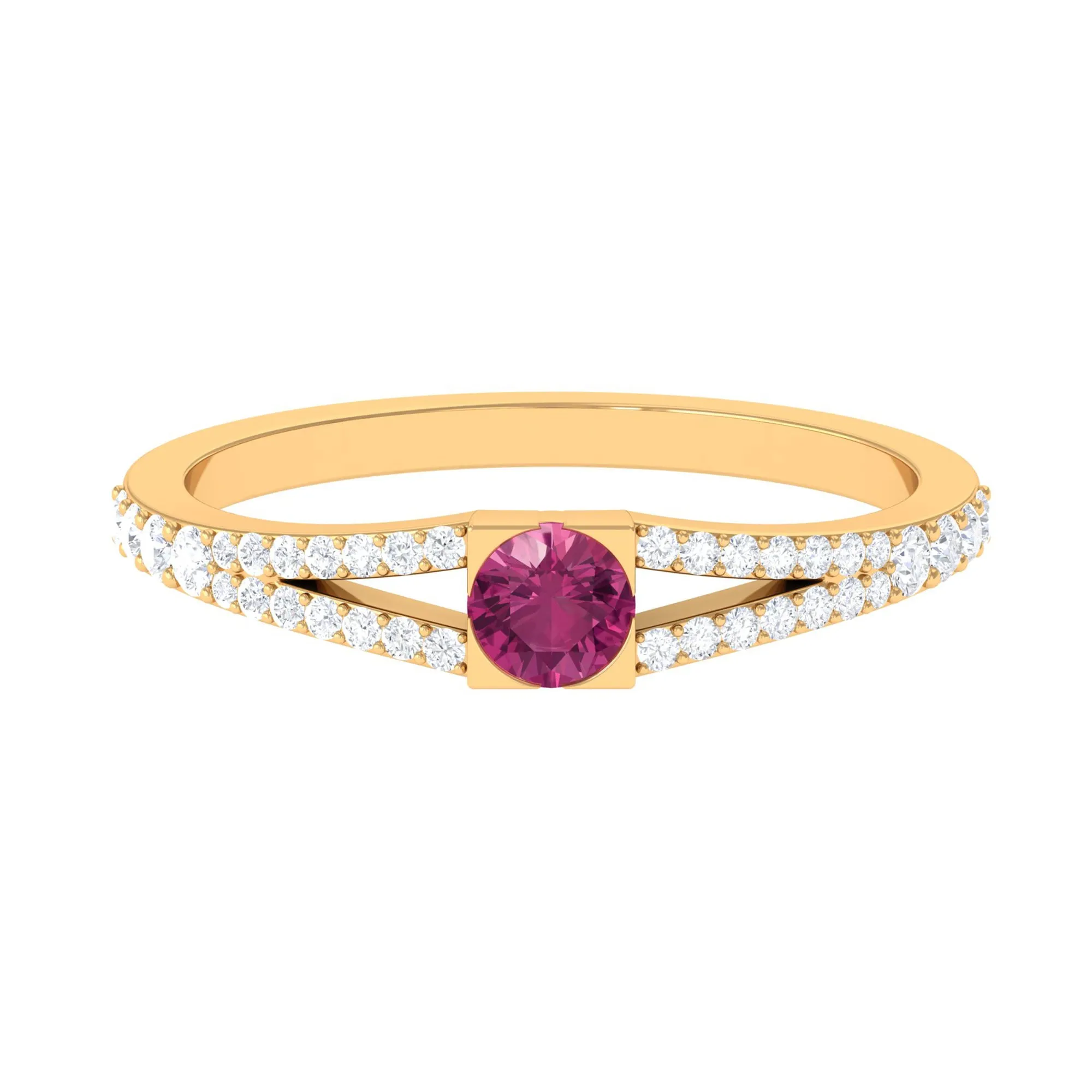 Minimal Pink Tourmaline Split Shank Ring with Diamond