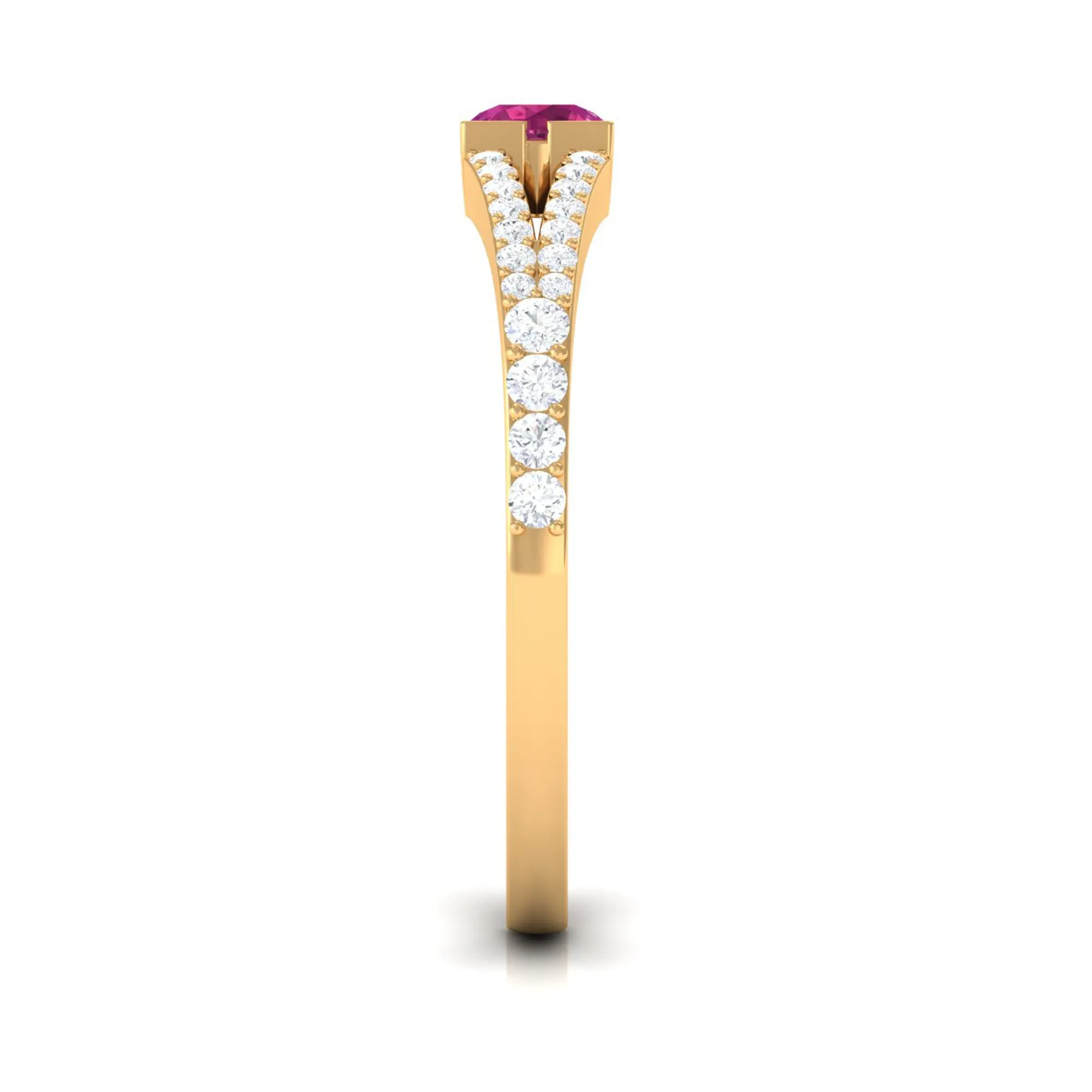 Minimal Pink Tourmaline Split Shank Ring with Diamond