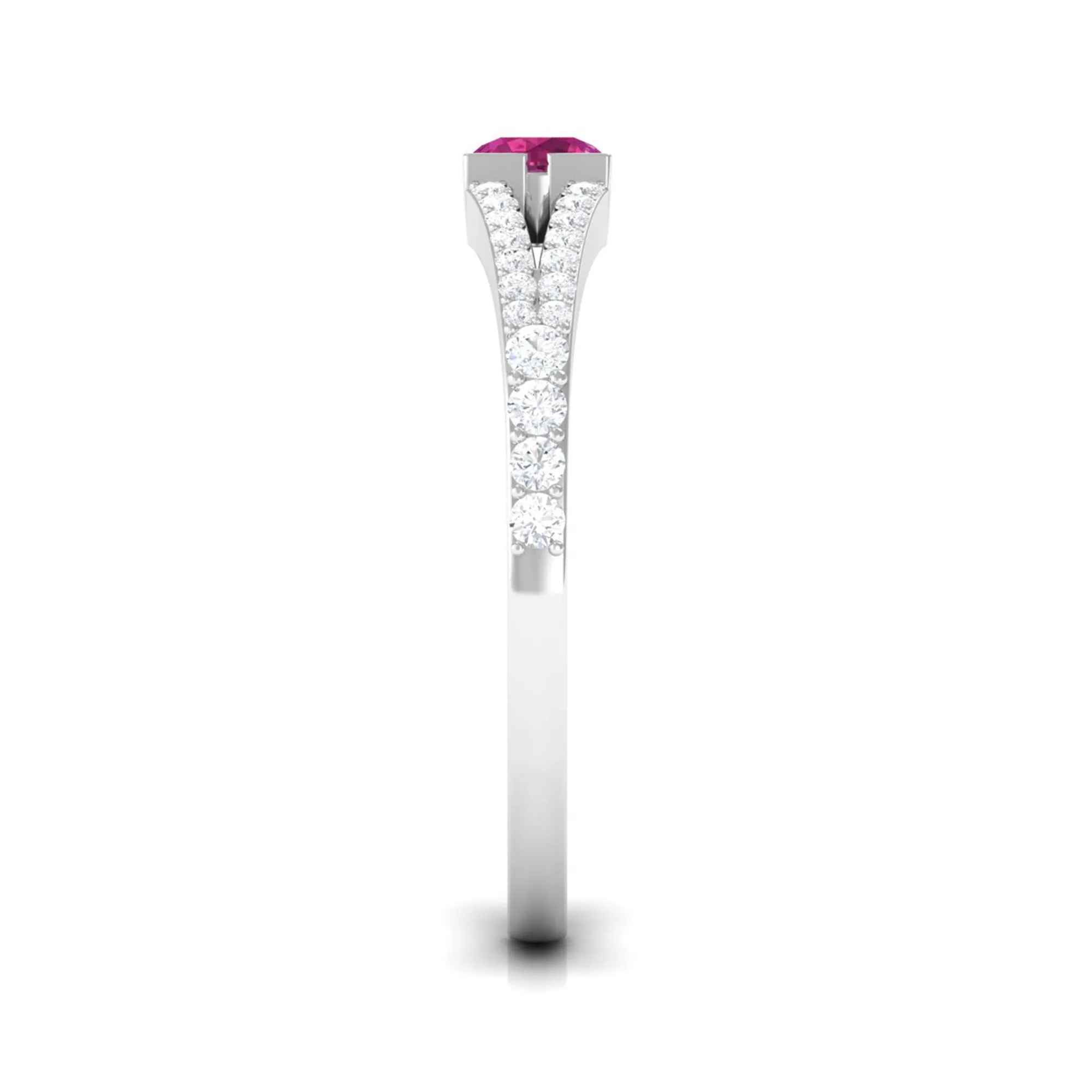 Minimal Pink Tourmaline Split Shank Ring with Diamond