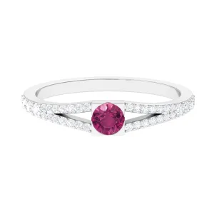 Minimal Pink Tourmaline Split Shank Ring with Diamond