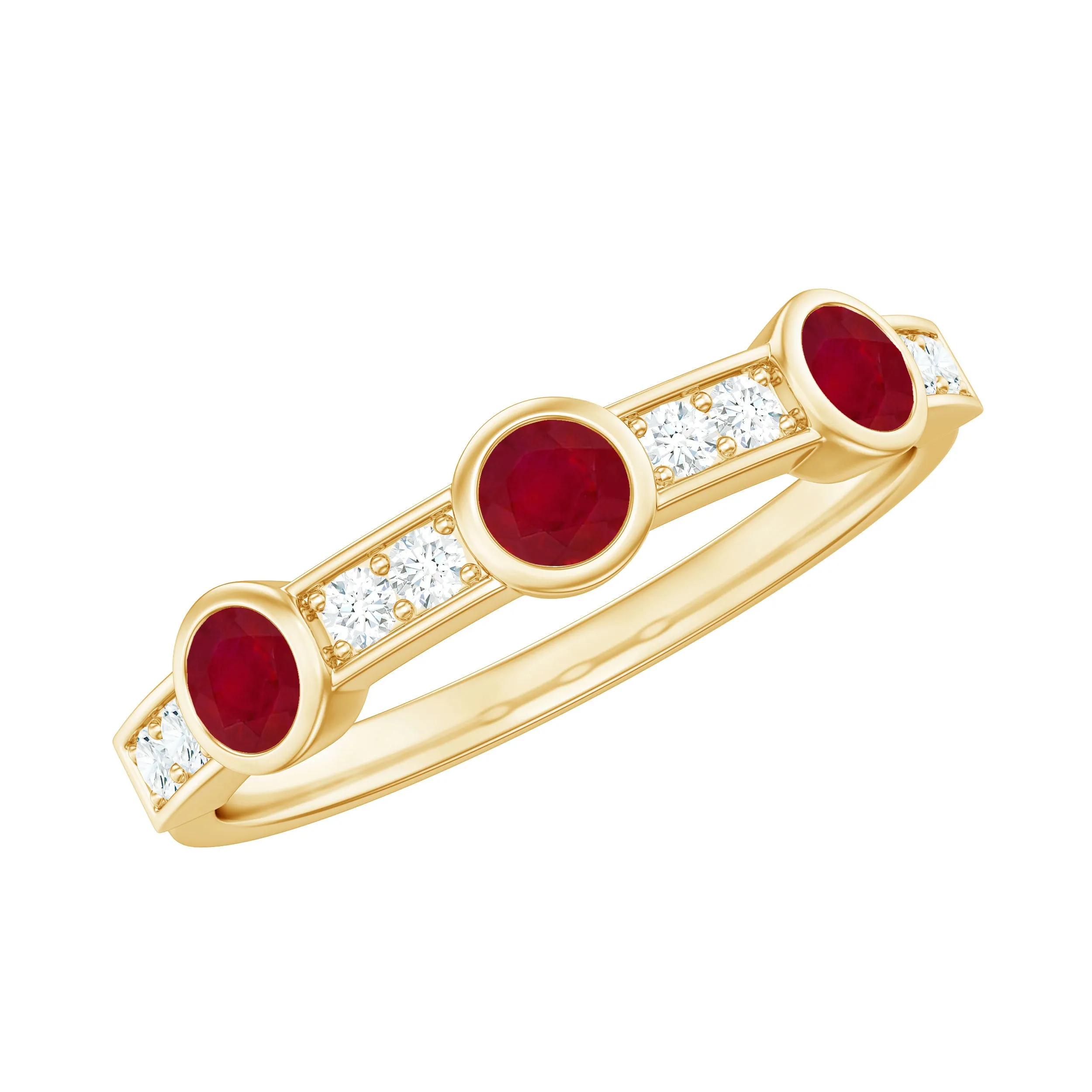 Minimal Semi Eternity Ring with Red Ruby and Diamond