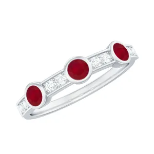 Minimal Semi Eternity Ring with Red Ruby and Diamond