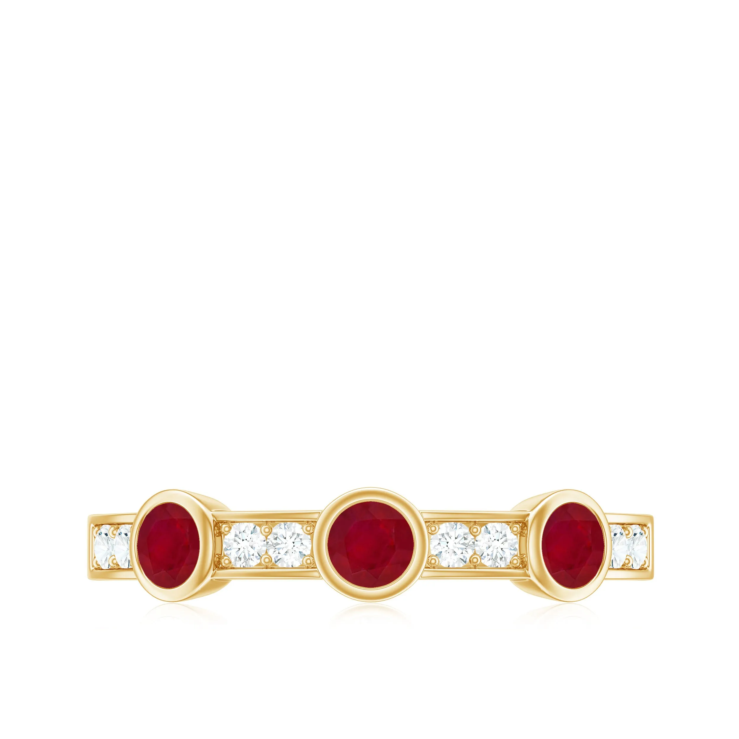 Minimal Semi Eternity Ring with Red Ruby and Diamond