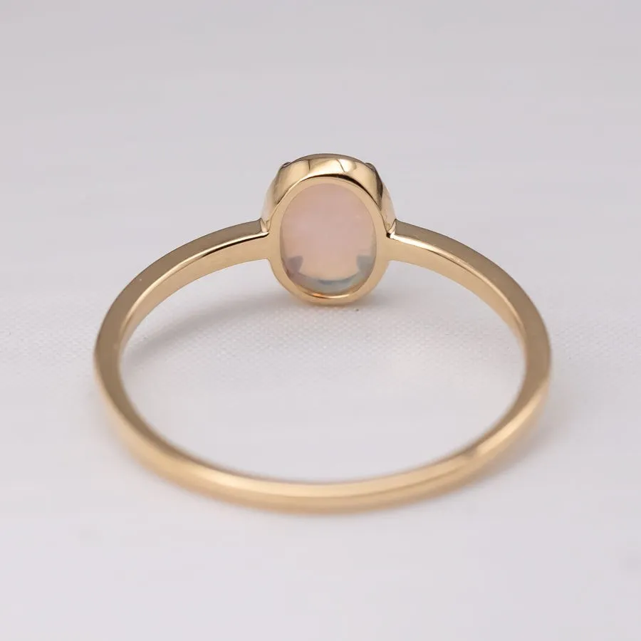 Minimal Style Oval Australian Solid Opal Ring 18k Yellow Gold Band