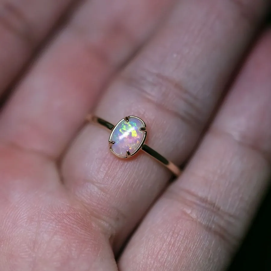 Minimal Style Oval Australian Solid Opal Ring 18k Yellow Gold Band