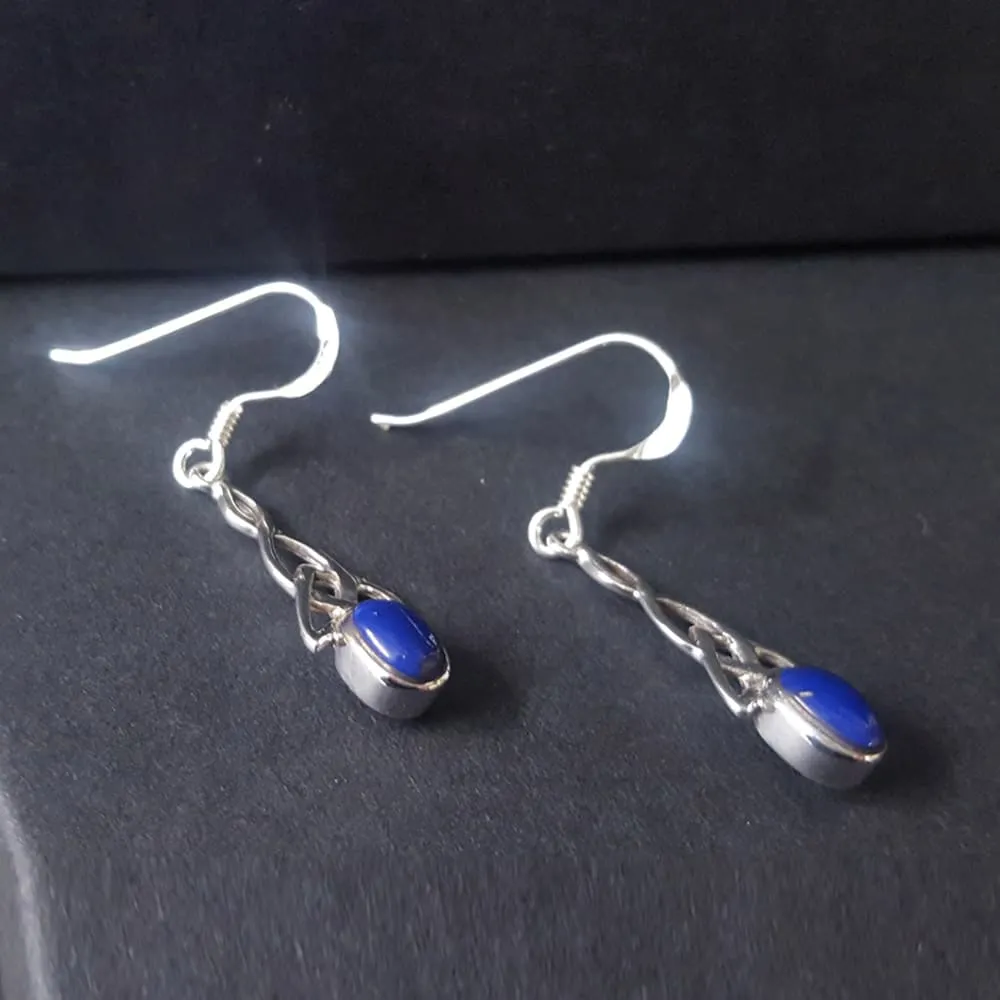 NEW: Lapis Celtic Drop Earrings, Sterling Silver and Lapis Lazuli Celtic Dangle Earrings