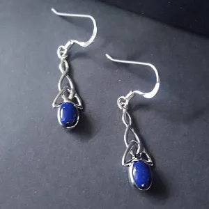 NEW: Lapis Celtic Drop Earrings, Sterling Silver and Lapis Lazuli Celtic Dangle Earrings