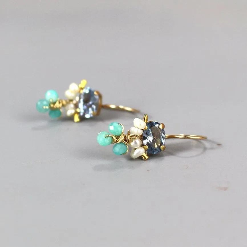 Oval Blue Zircon Clover Earrings