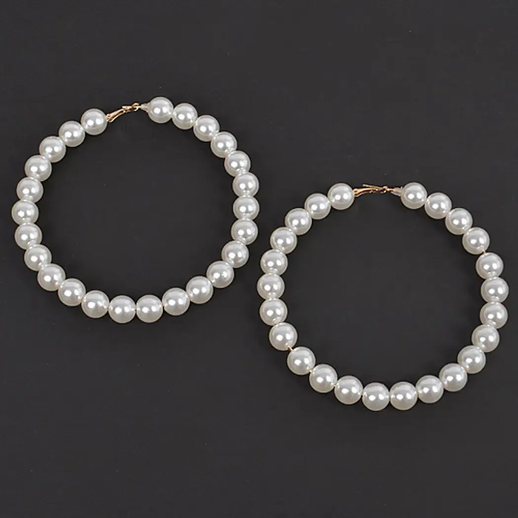 Oversized Upside Pearl Hoop Earrings