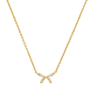 Pave CZ Delicate Bow Necklace