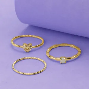 Real Gold Plated Set Of 3 Sparkle Heart Stacking Rings For Women By Accessorize London-Medium