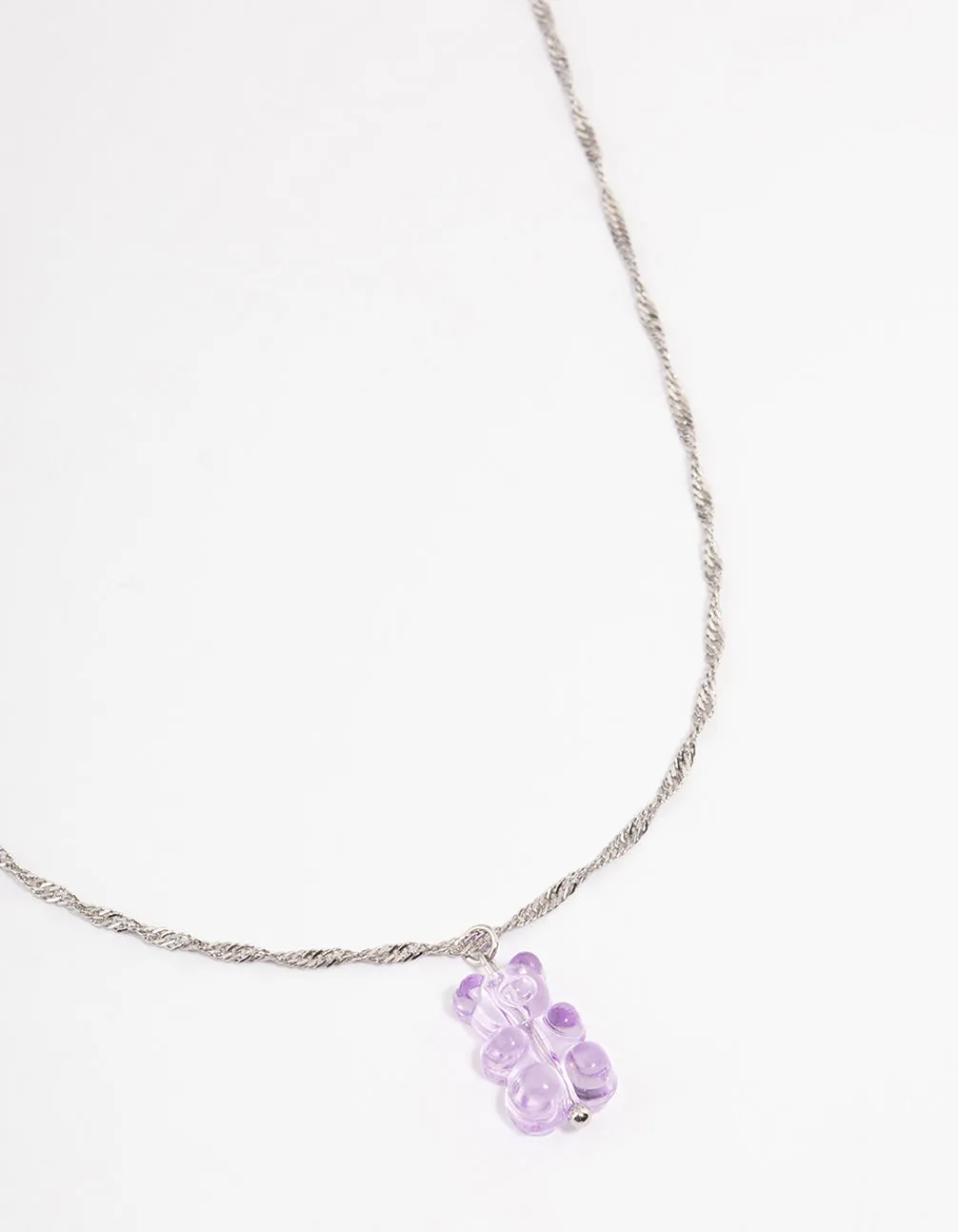 Rhodium Purple Gummy Bear Necklace