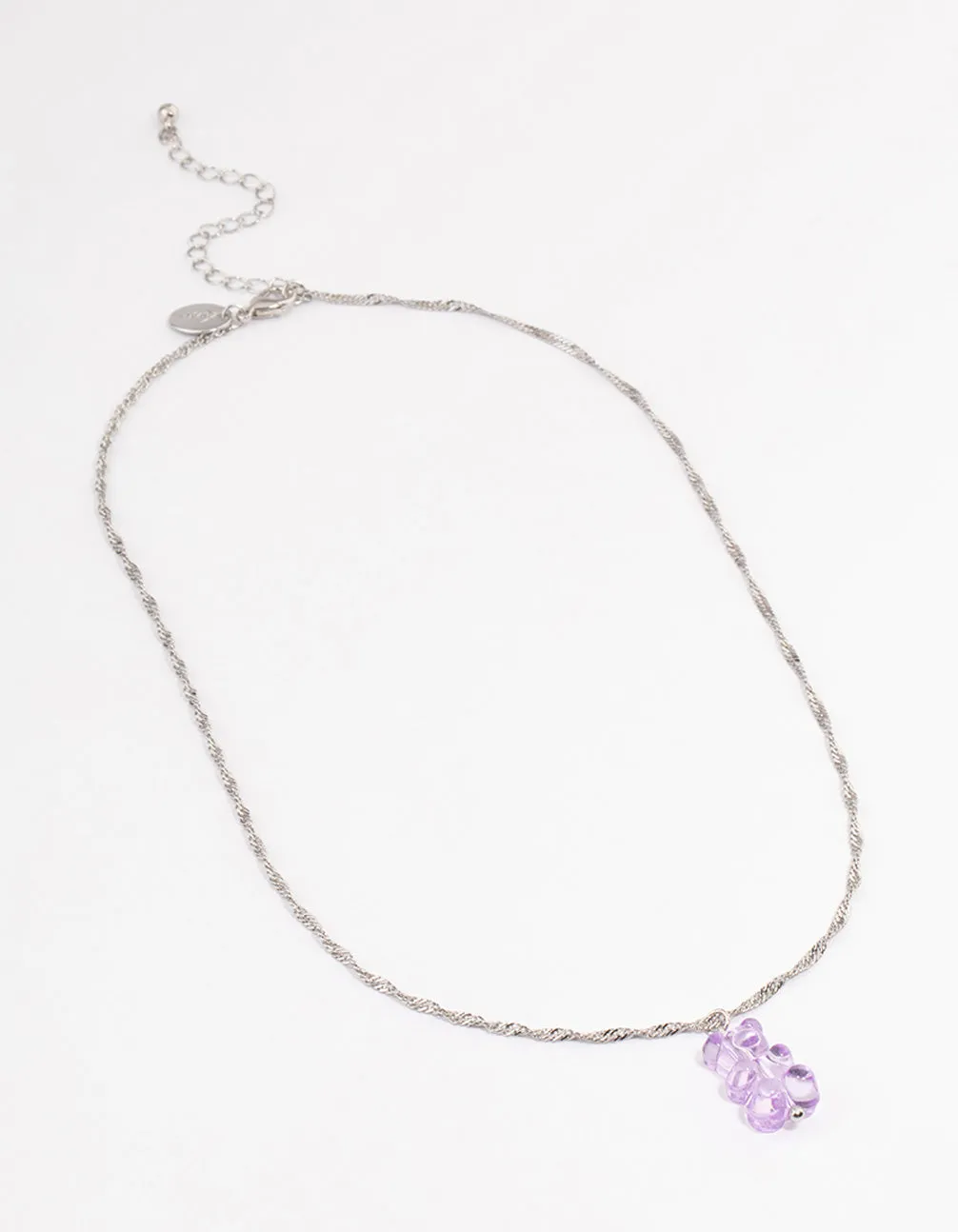 Rhodium Purple Gummy Bear Necklace