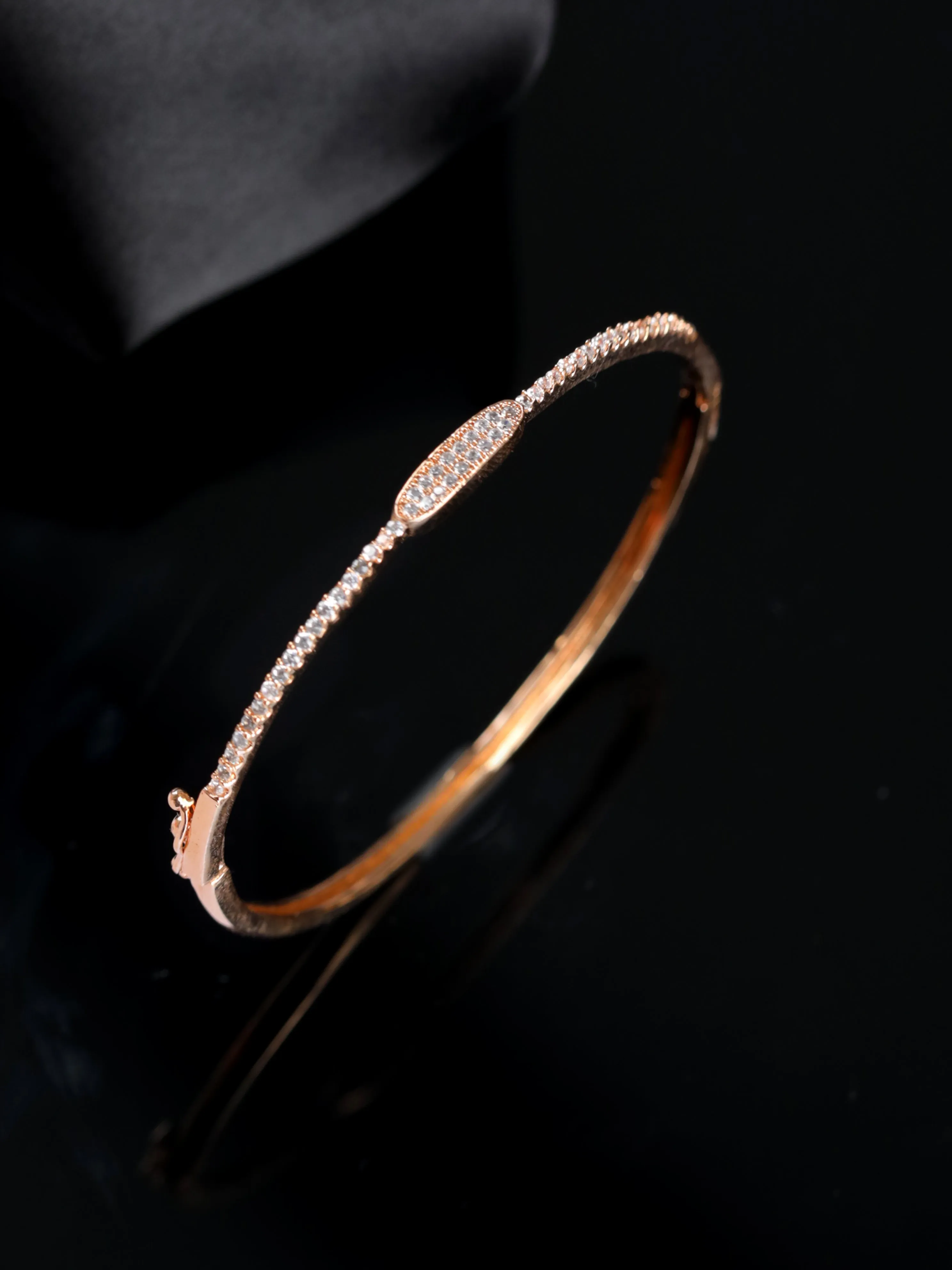 Rose Gold Plated American Diamond Studded Elegant & Sleek Bracelet