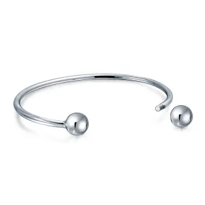 Round Ball Screw Tips Charm Bangle Bracelet for European Beads, Sterling Silver Cuff