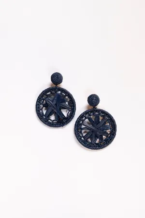 Round Woven Circle Earrings in Navy