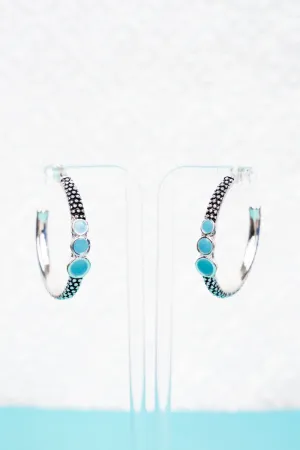 SALE! Turquoise Dots Silvertone Sereno Hoop Earrings