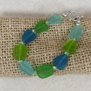 Shades of Blue & Green Sea Glass Bracelet