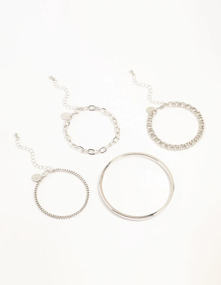 Silver Chain & Sleek Bracelets 4-Pack