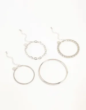 Silver Chain & Sleek Bracelets 4-Pack