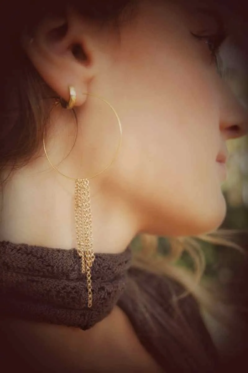 Soul Sister - Endless Hoop Earrings - 18KT gold chain