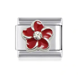 Stainless Steel Red Flower Nomination Style Link