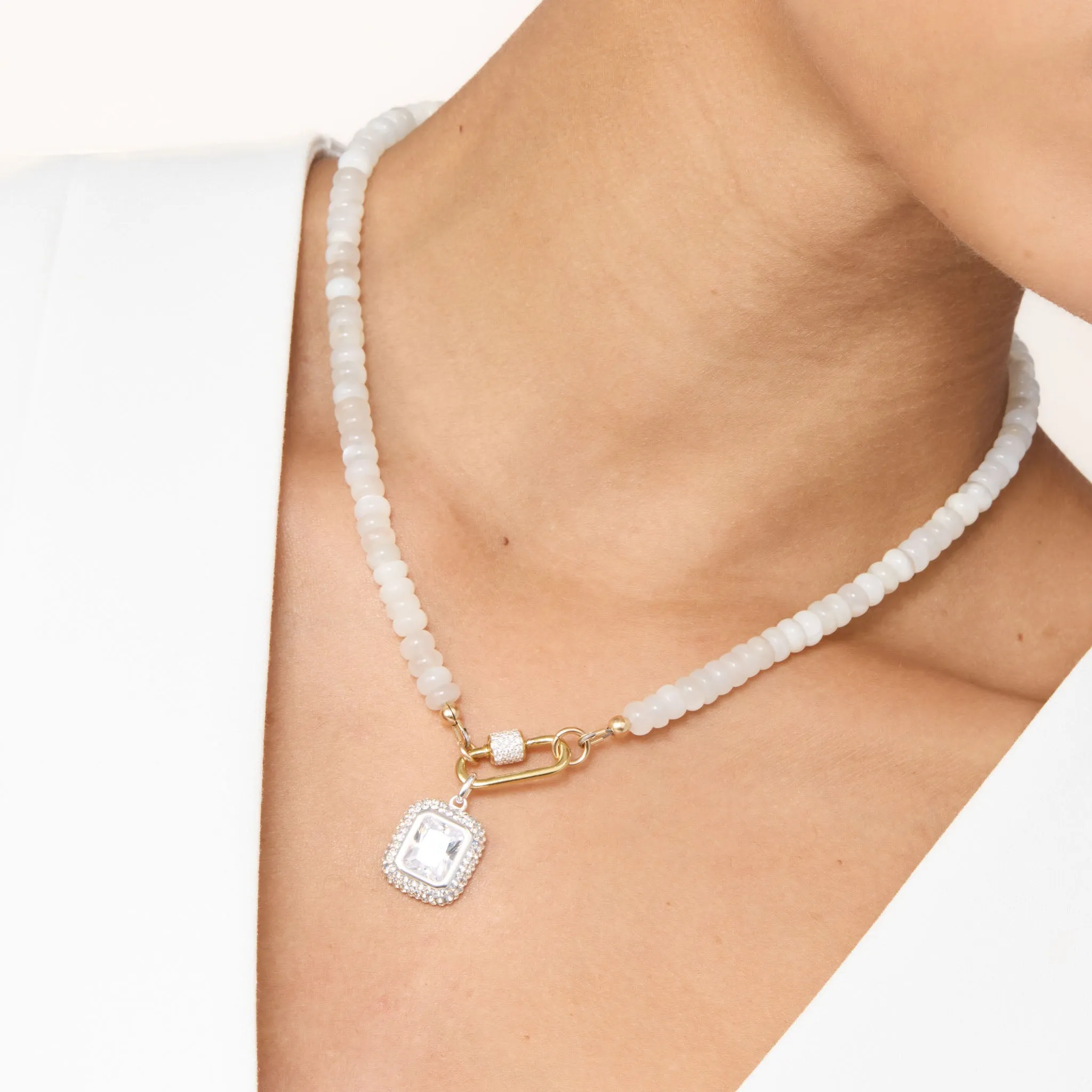 Statement Rainbow Moonstone Charm Necklace