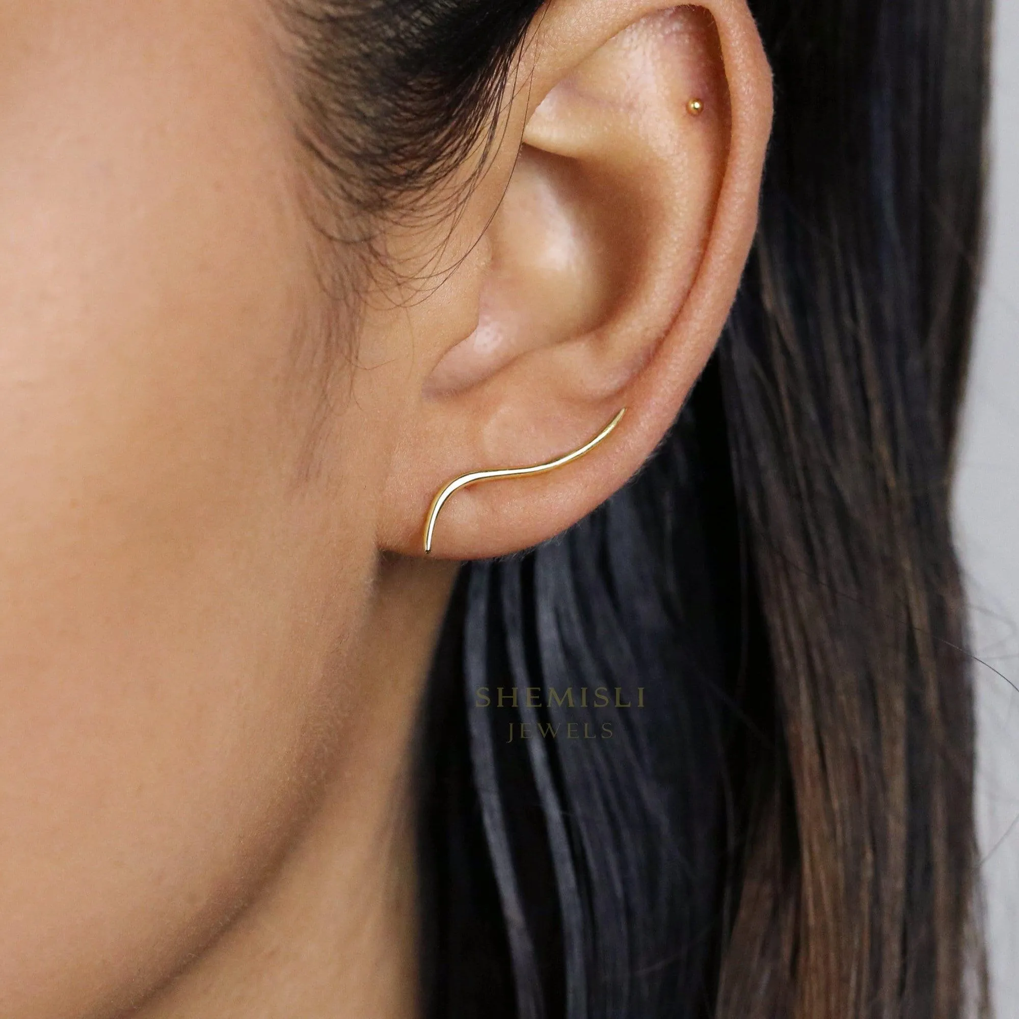 Super Lightweight Cursive Climber Earrings,  Gold, Silver SHEMISLI - SS167 NOBKG LR