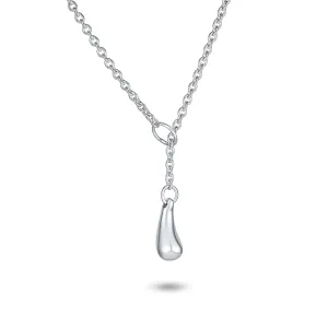 Trendy Teardrop Drop Necklace in Sterling Silver with Pear Shape Lariat Pendant