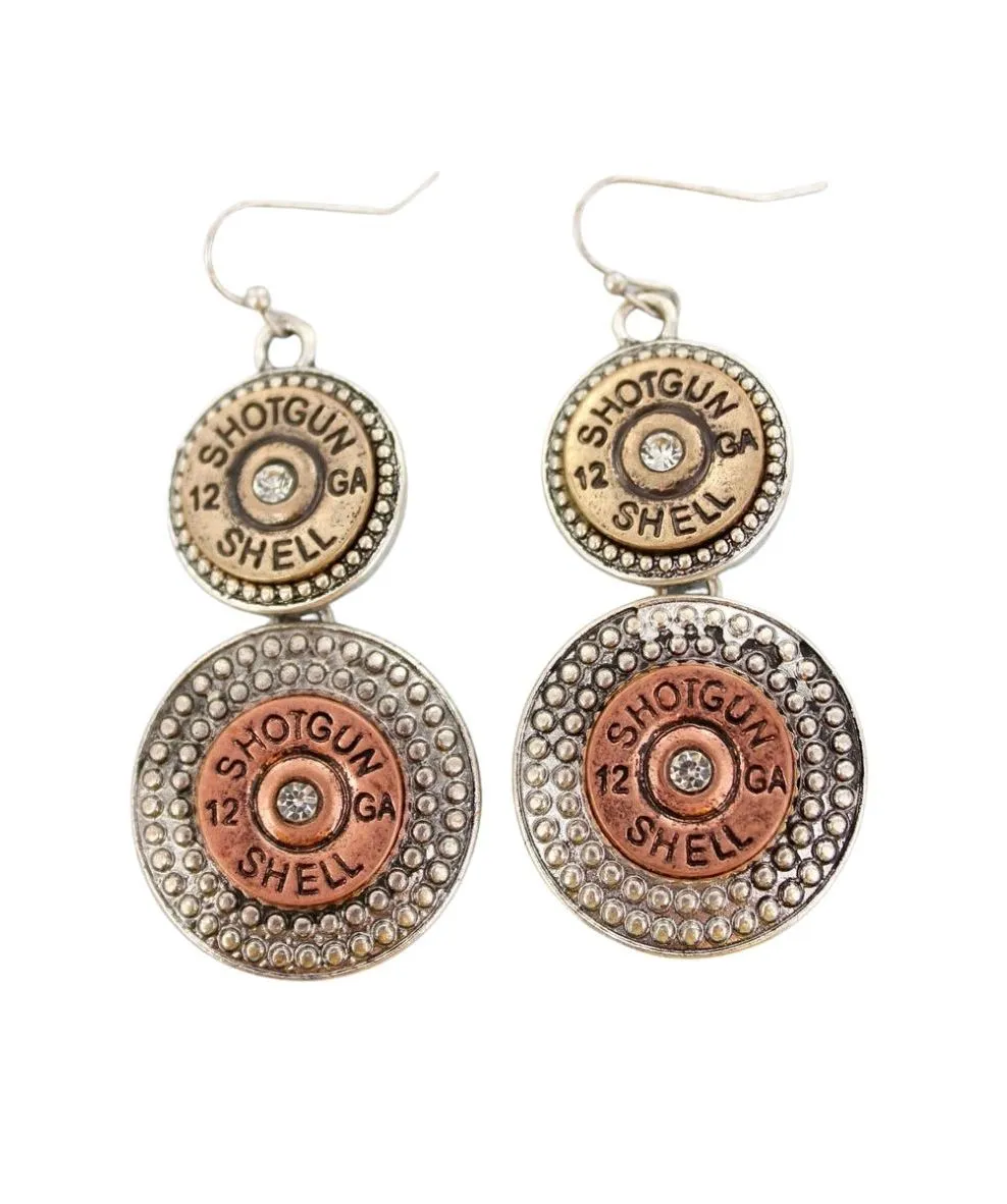 Tri-Tone Tiered 12-Gauge Bullet Earrings