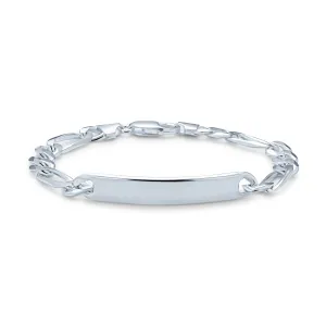 Unisex Sterling Silver ID Bracelet with Mariner Curb Figaro Link Chain Made in Italy