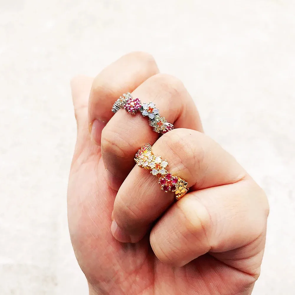 VAIGE Floral Elegance Gold Ring with Colorful Zircon Stones - 925 Sterling Silver