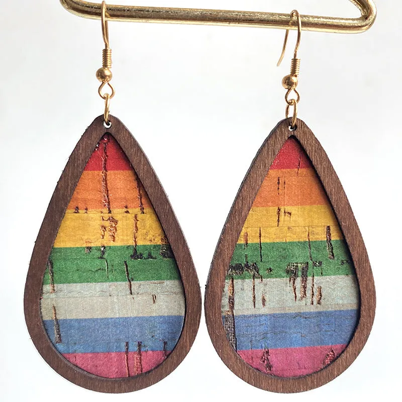 Wood Serape Teardrop Earrings