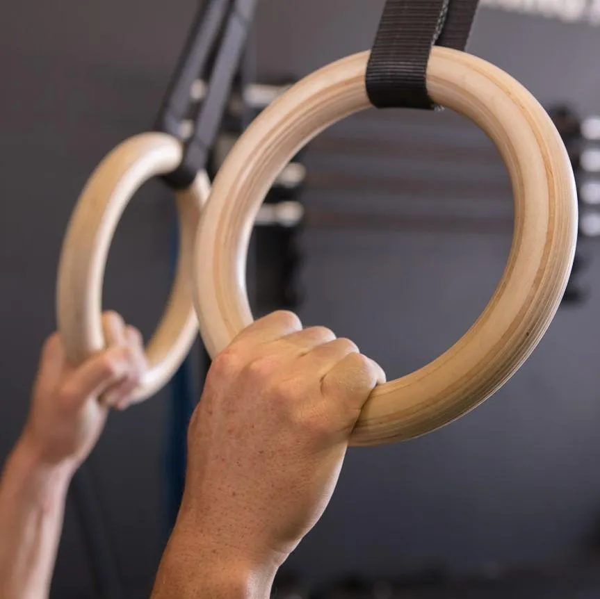 Wooden Gym Rings - Easy Straps