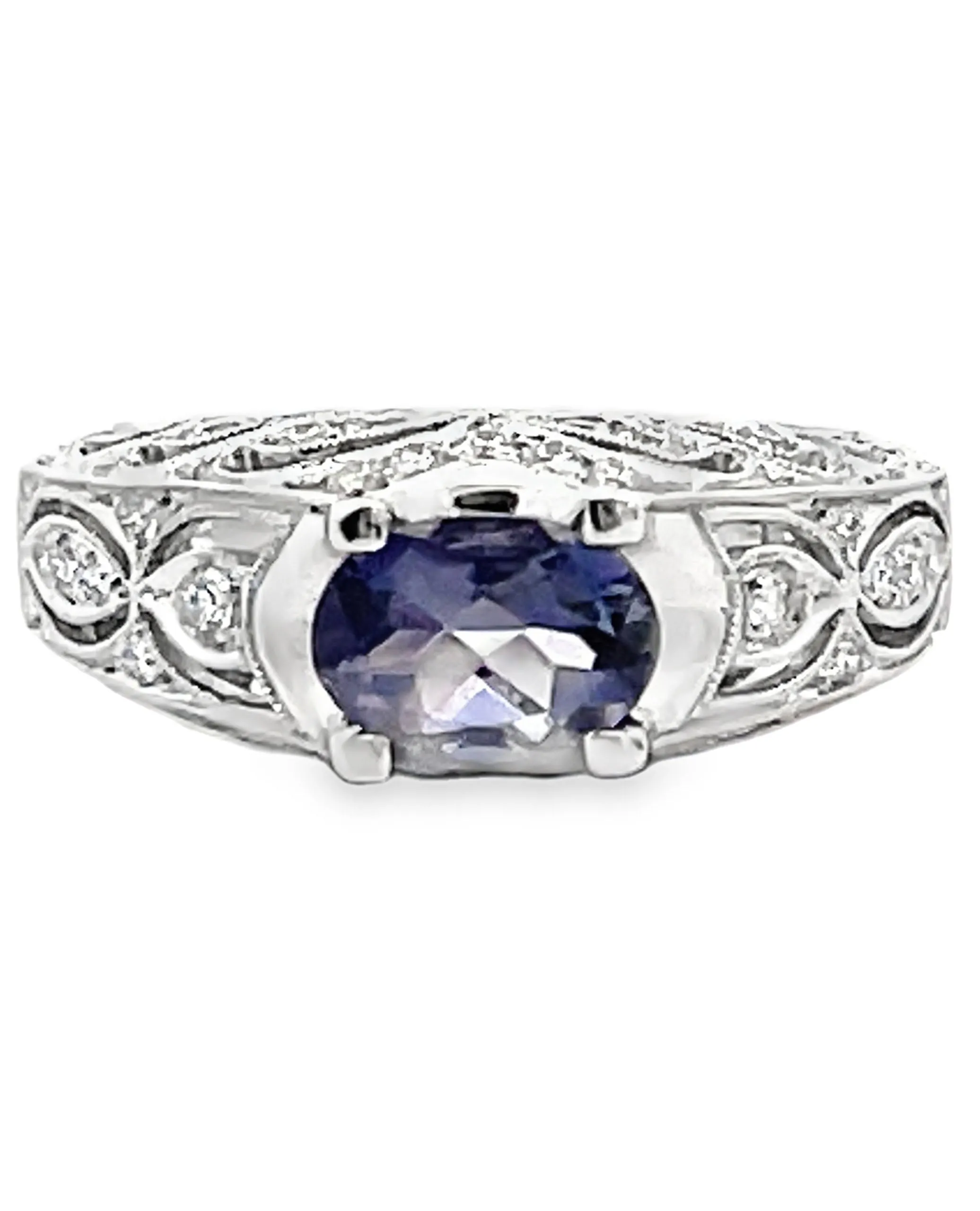 Zeghani ZR201 14K White Gold Ring with Iolite