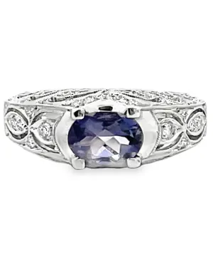 Zeghani ZR201 14K White Gold Ring with Iolite