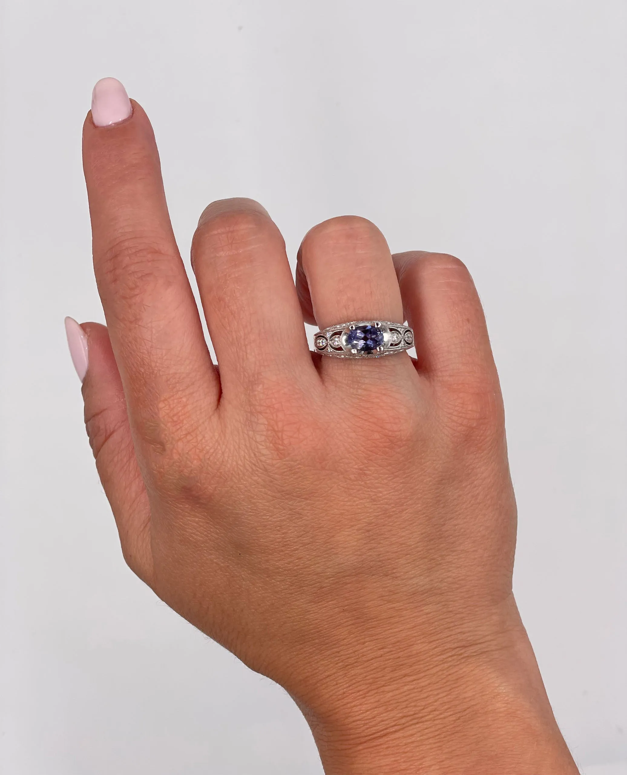 Zeghani ZR201 14K White Gold Ring with Iolite